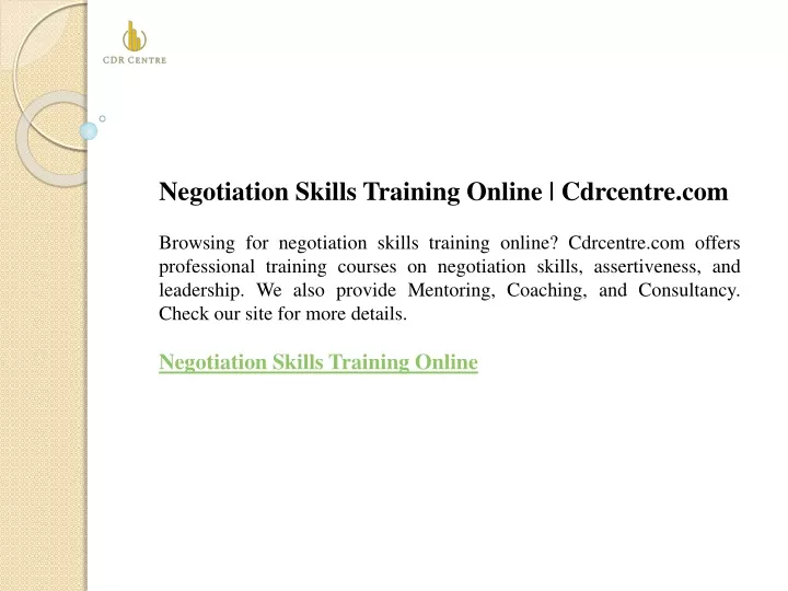 negotiation skills training online cdrcentre