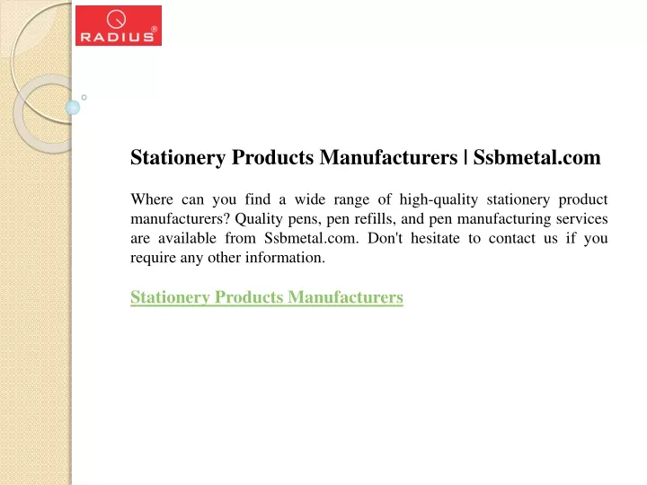 stationery products manufacturers ssbmetal