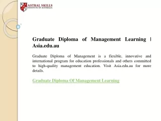 Graduate Diploma of Management Learning  Asia.edu.au