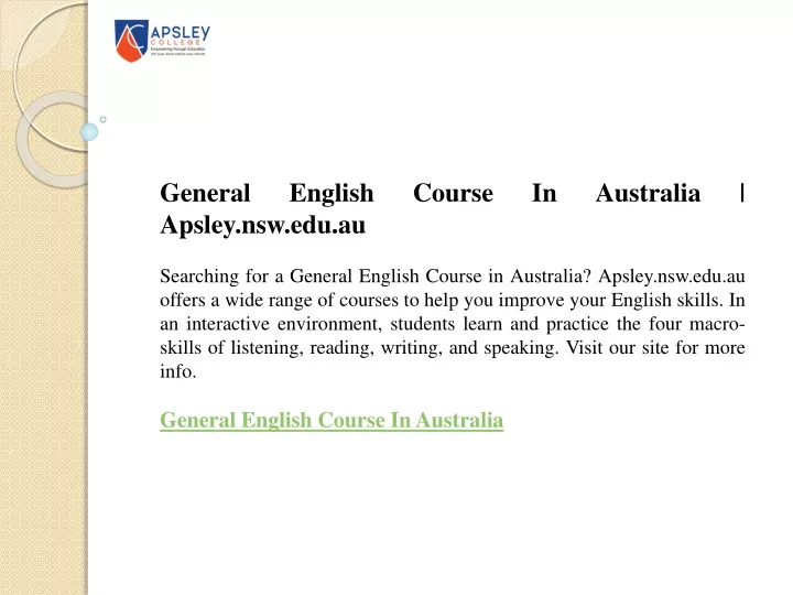 general english course in australia apsley
