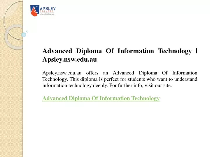 advanced diploma of information technology apsley