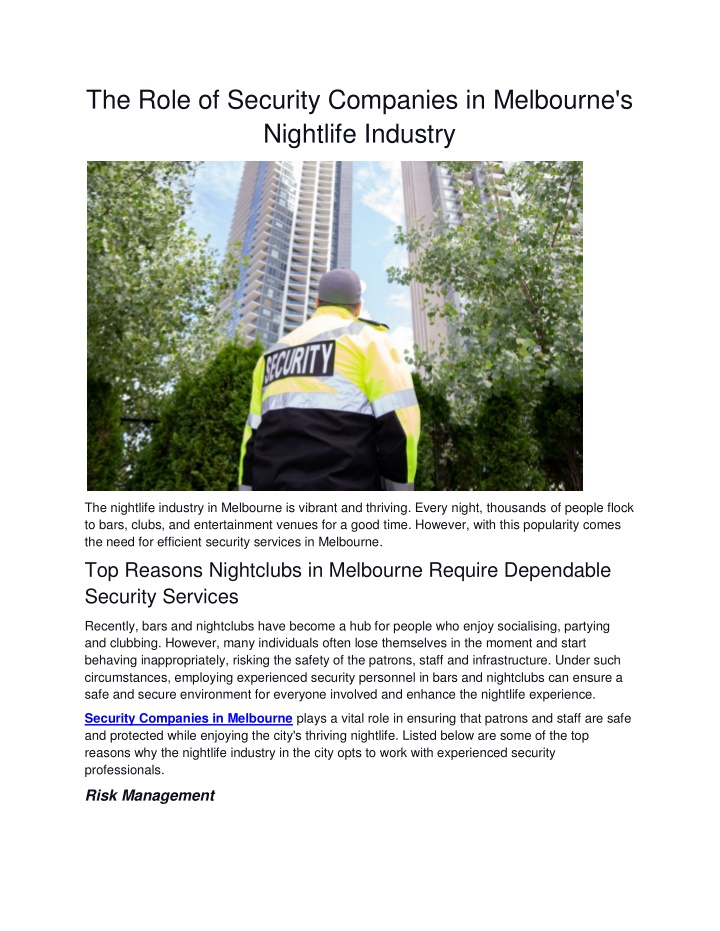 the role of security companies in melbourne