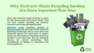 Electronic Waste Recycling Services In Massachusetts