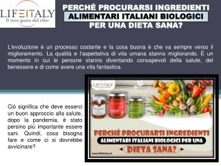 PERCHÉ PROCURARSI INGREDIENTI ALIMENTARI ITALIANI BIOLOGICI PER UNA DIETA SANA?