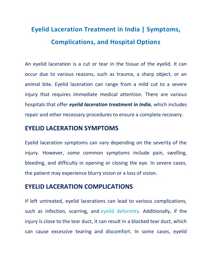 eyelid laceration treatment in india symptoms