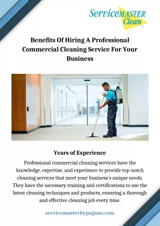 Benefits Of Hiring A Professional Commercial Cleaning Service For Your Business