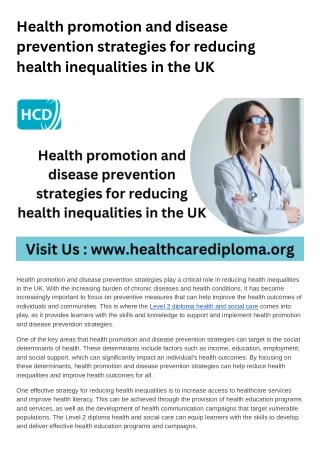 Health promotion and disease prevention strategies for reducing health inequalities in the UK