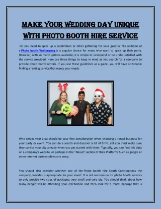 Make Your Wedding Day Unique with Photo Booth Hire Service