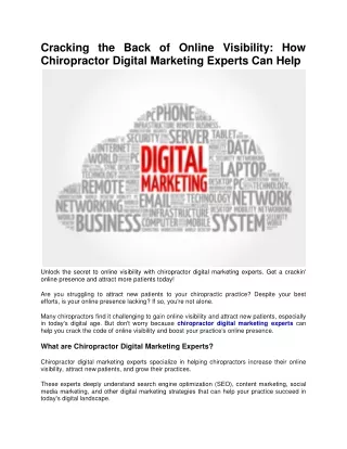 Cracking the Back of Online Visibility How Chiropractor Digital Marketing Experts Can Help