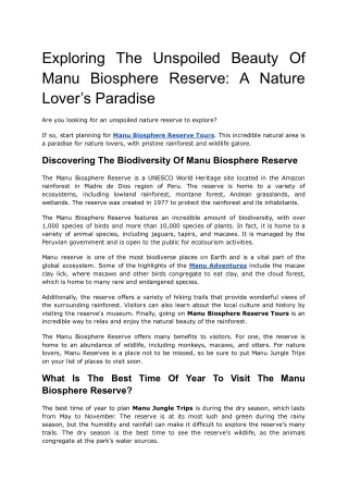Manu Biosphere Reserve Tours