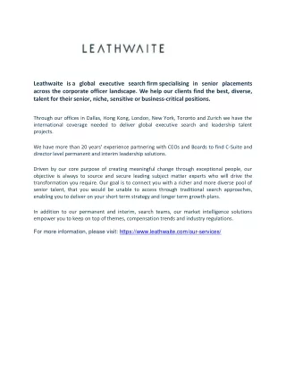 leathwaite is a global executive search firm