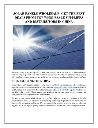 SOLAR PANELS WHOLESALE