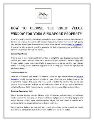 How to choose the right Velux window for your Singapore property
