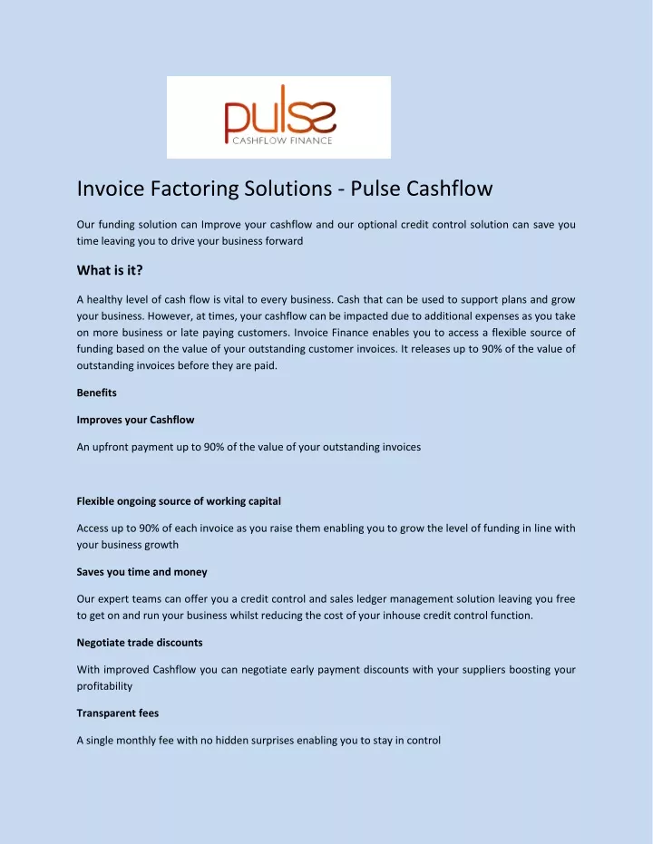 invoice factoring solutions pulse cashflow