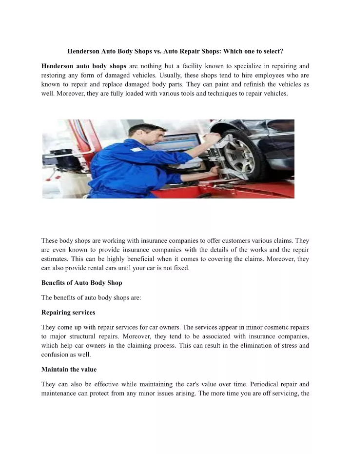 henderson auto body shops vs auto repair shops