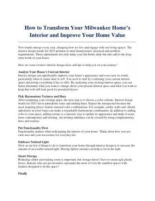 How to Transform Your Milwaukee Home’s Interior and Improve Your Home Value