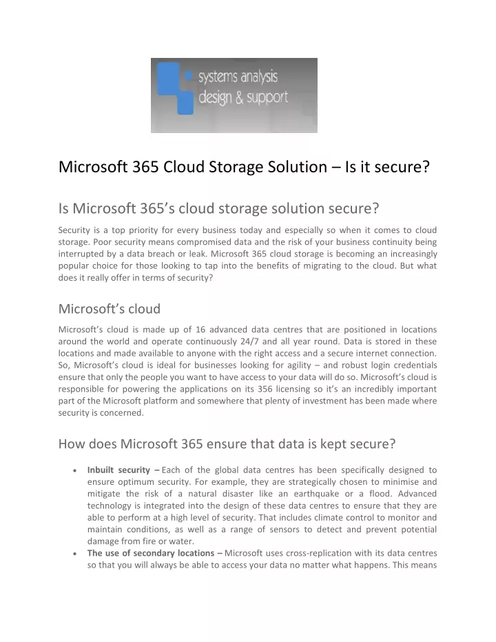 microsoft 365 cloud storage solution is it secure