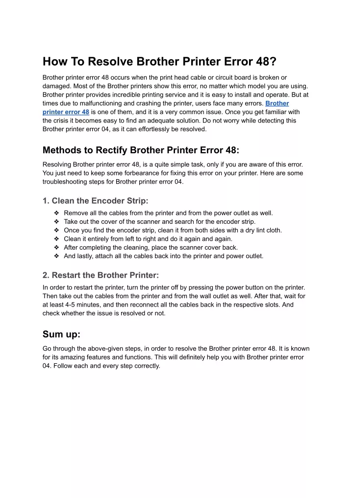 how to resolve brother printer error 48