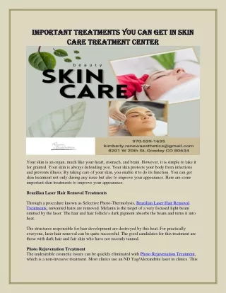 Important treatments you can get in skin care treatment center