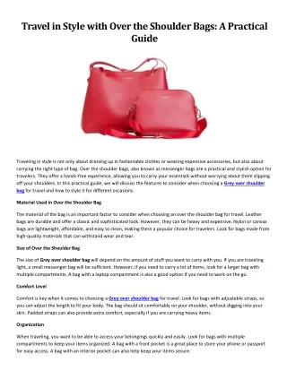 Travel in Style with Over the Shoulder Bags a Practical Guide -PDF