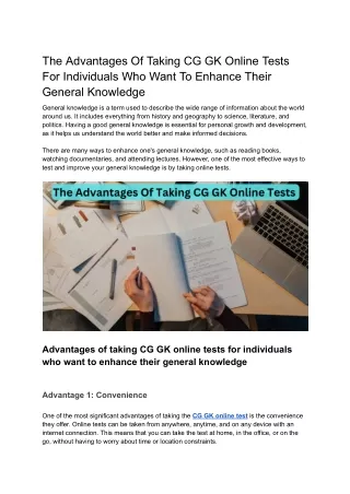 The Advantages Of Taking CG GK Online Tests For Individuals Who Want To Enhance Their General Knowledge