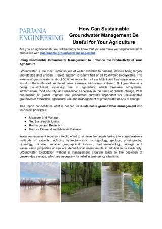 how can sustainable groundwater management