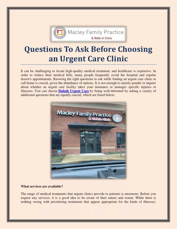 questions to ask before choosing an urgent care