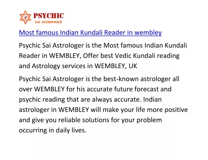 most famous indian kundali reader in wembley