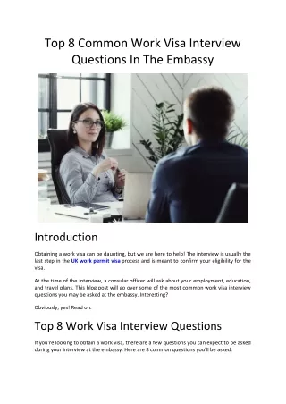 top 8 common work visa interview questions
