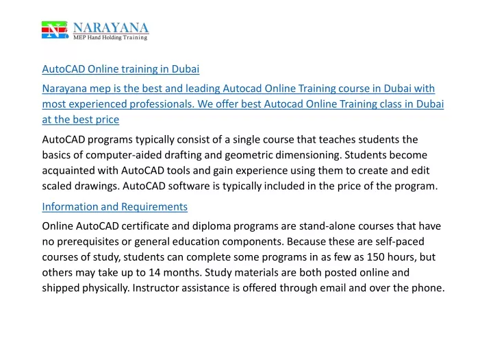 autocad online training in dubai narayana