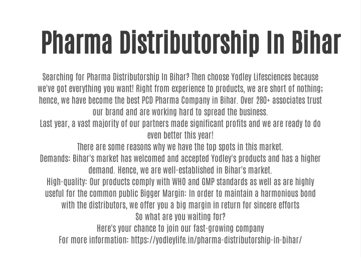 pharma distributorship in bihar