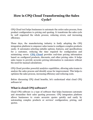 how is cpq cloud transforming the sales cycle