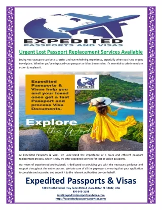 urgent lost passport replacement services
