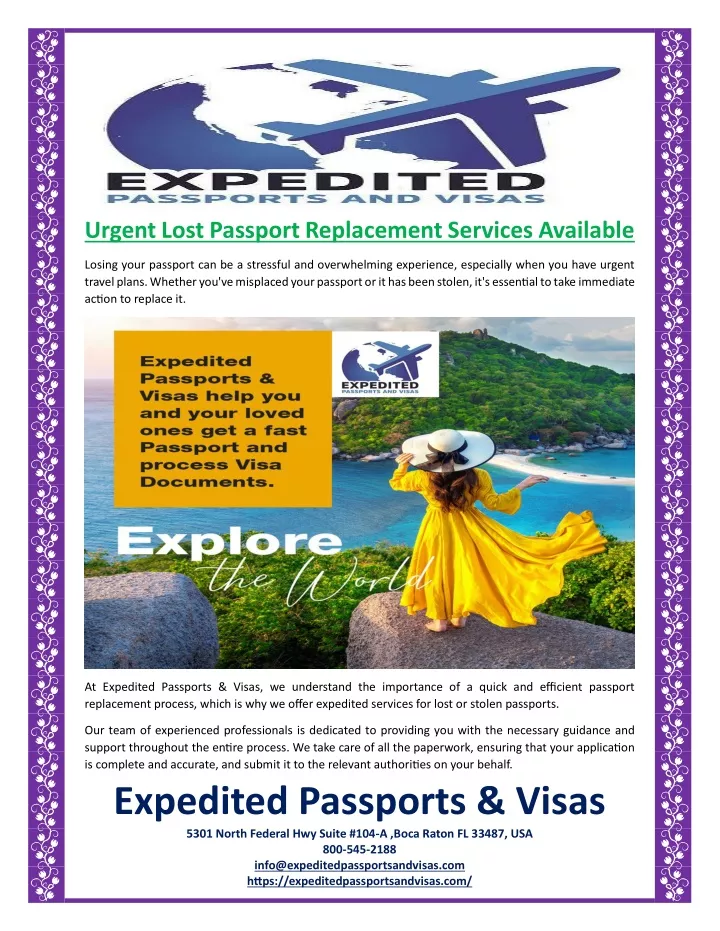 urgent lost passport replacement services