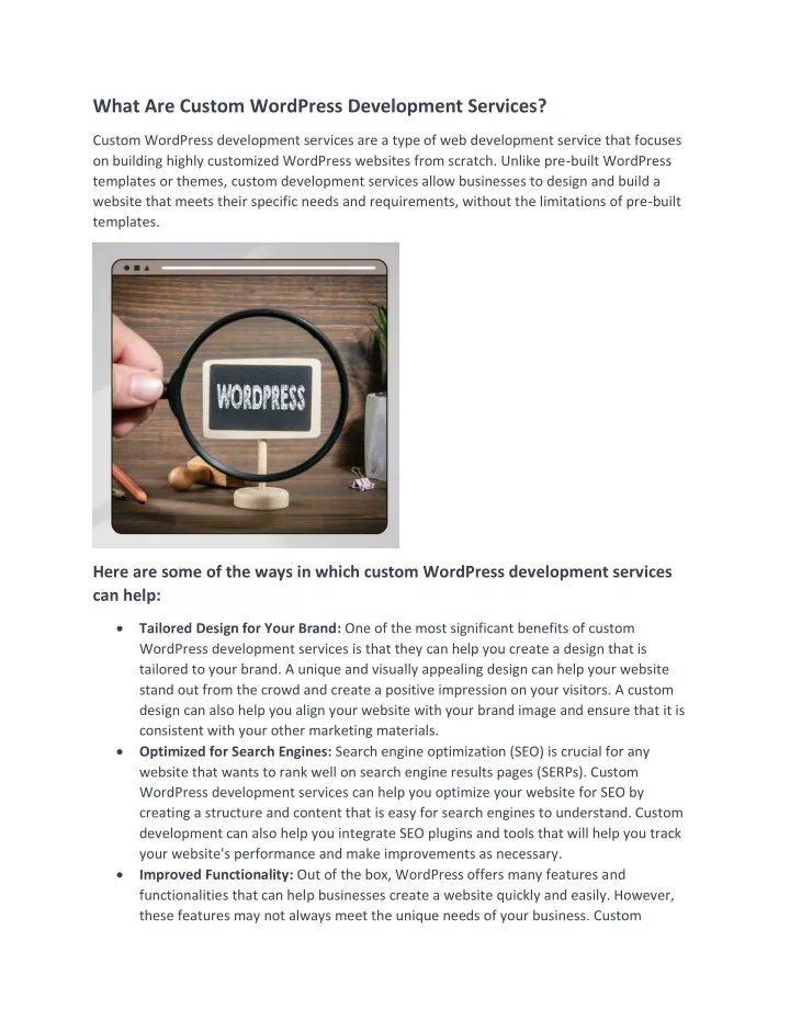 what are custom wordpress development services