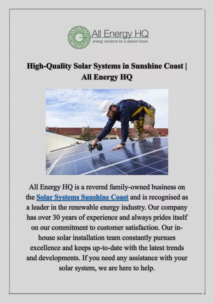 high quality solar systems in sunshine coast