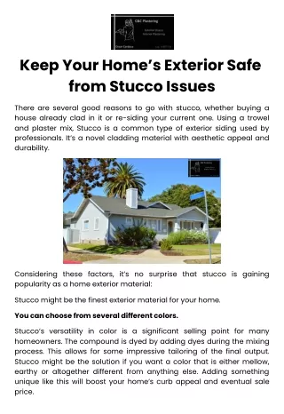 Keep Your Home’s Exterior Safe from Stucco Issues