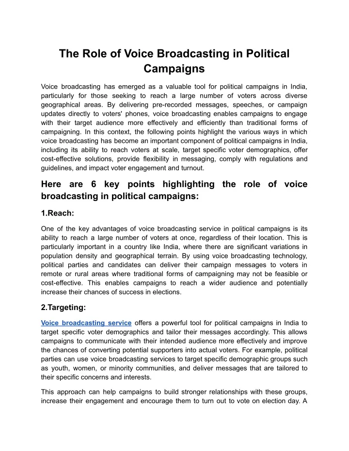 the role of voice broadcasting in political