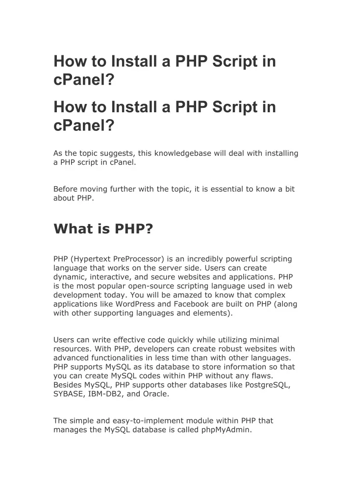 how to install a php script in cpanel