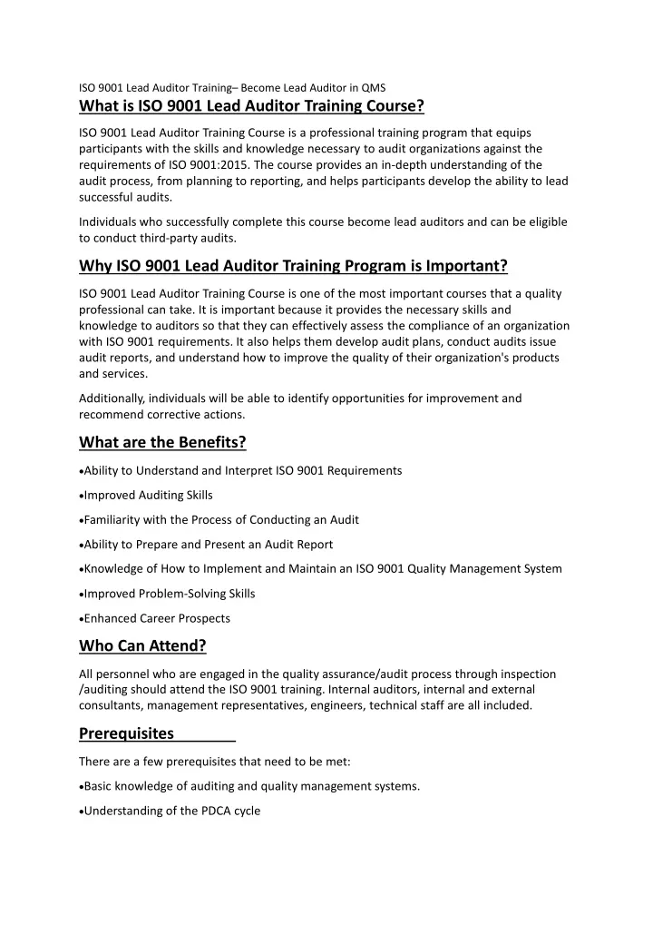 iso 9001 lead auditor training become lead