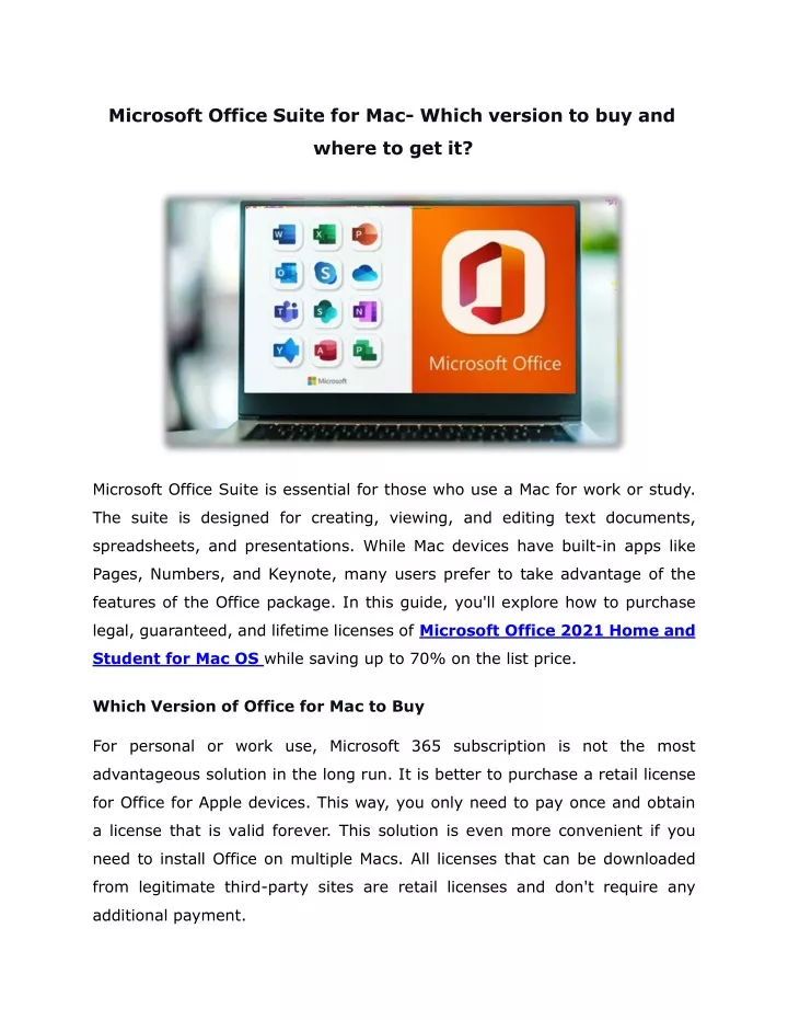 microsoft office suite for mac which version