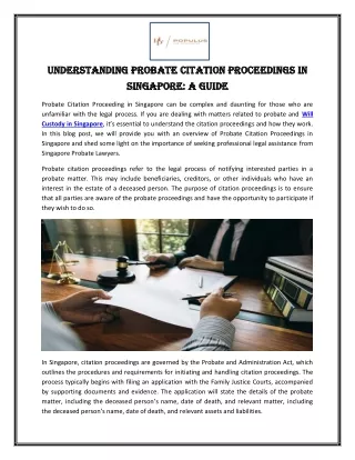 Understanding Probate Citation Proceedings in Singapore A Guide
