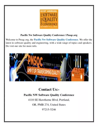 Pacific Nw Software Quality Conference | Pnsqc.org