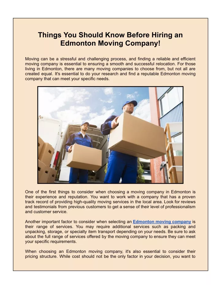 PPT - Things You Should Know Before Hiring an Edmonton Moving Company ...