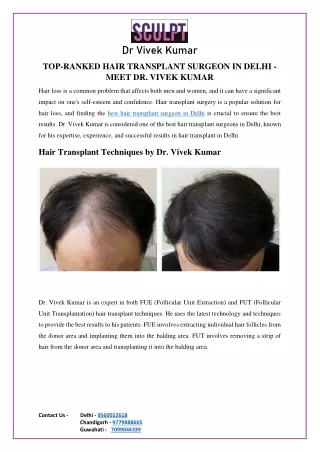 TOP-RANKED HAIR TRANSPLANT SURGEON IN DELHI - MEET DR. VIVEK KUMAR