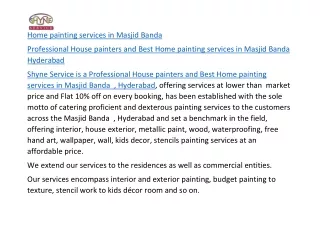 Professional House painters and Best Home painting services in Masjid Banda Hyderabad