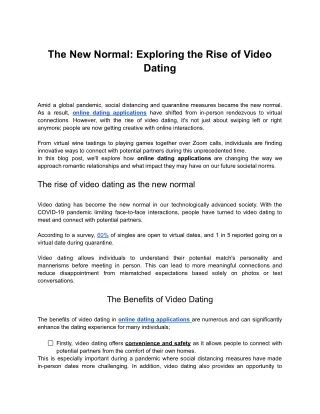 The New Normal_ Exploring the Rise of Video Dating