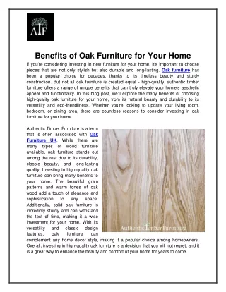 Benefits of Oak Furniture for Your Home