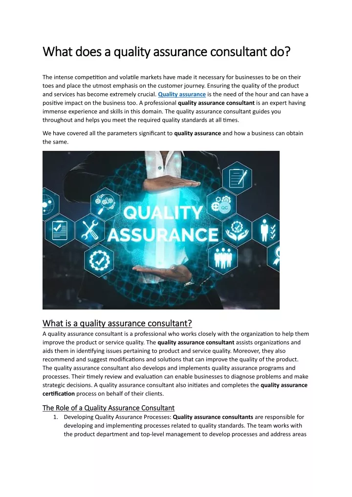 what does a quality assurance consultant do what