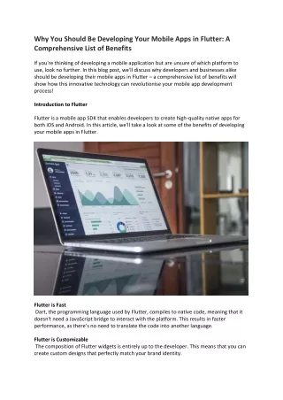 Why You Should Be Developing Your Mobile Apps In Flutter A Comprehensive List Of Benefits
